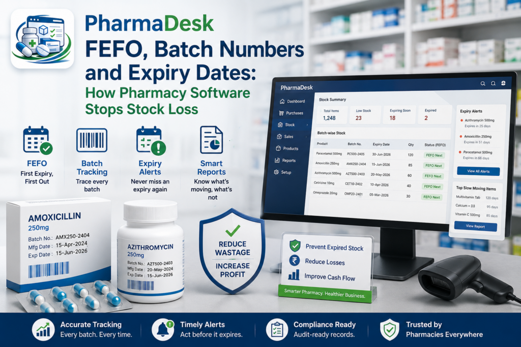 FEFO, Batch Numbers and Expiry Dates: How Pharmacy Software Stops Stock Loss