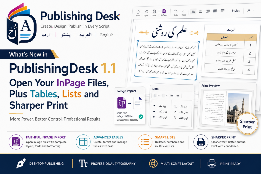 What’s New in PublishingDesk 1.1: Open Your InPage Files, Plus Tables, Lists and Sharper Print
