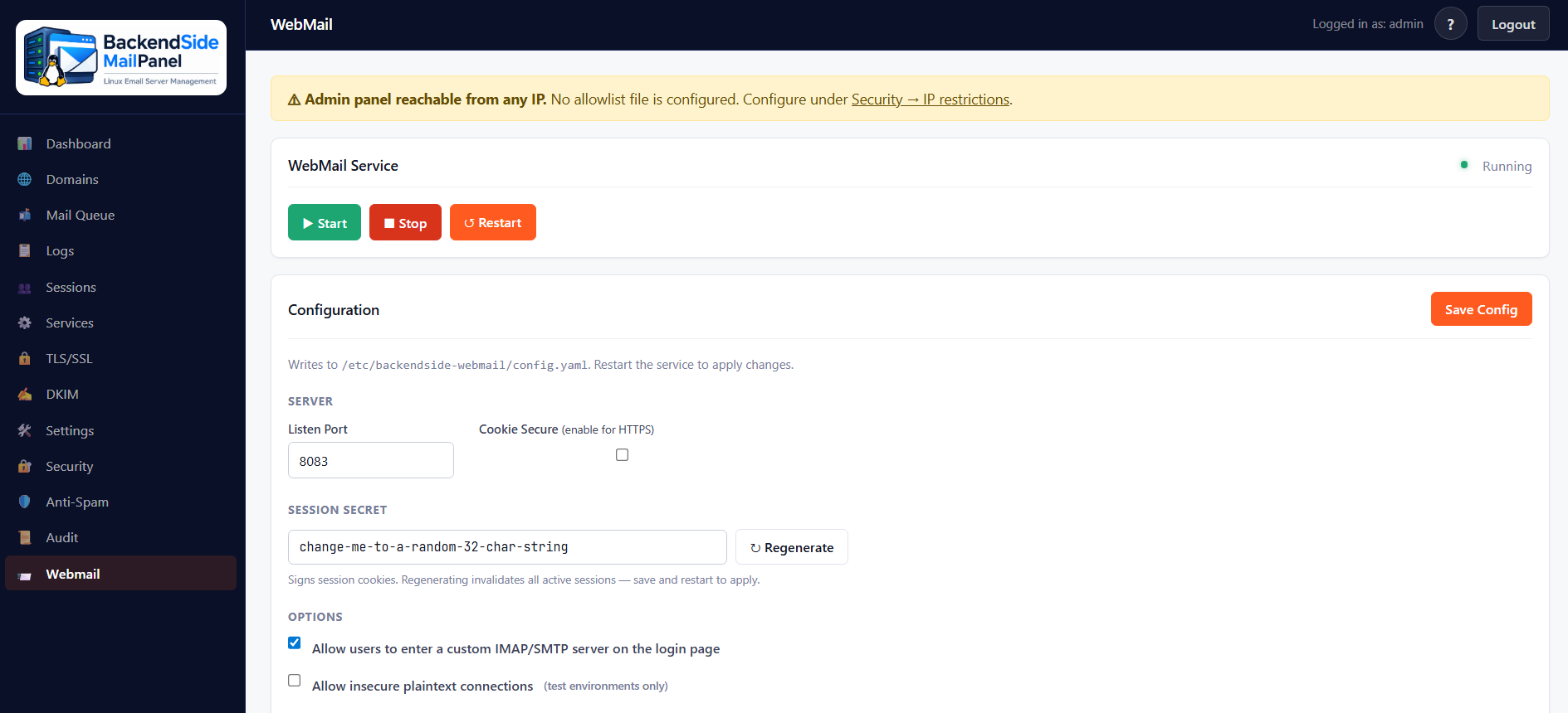 WebMail companion tab