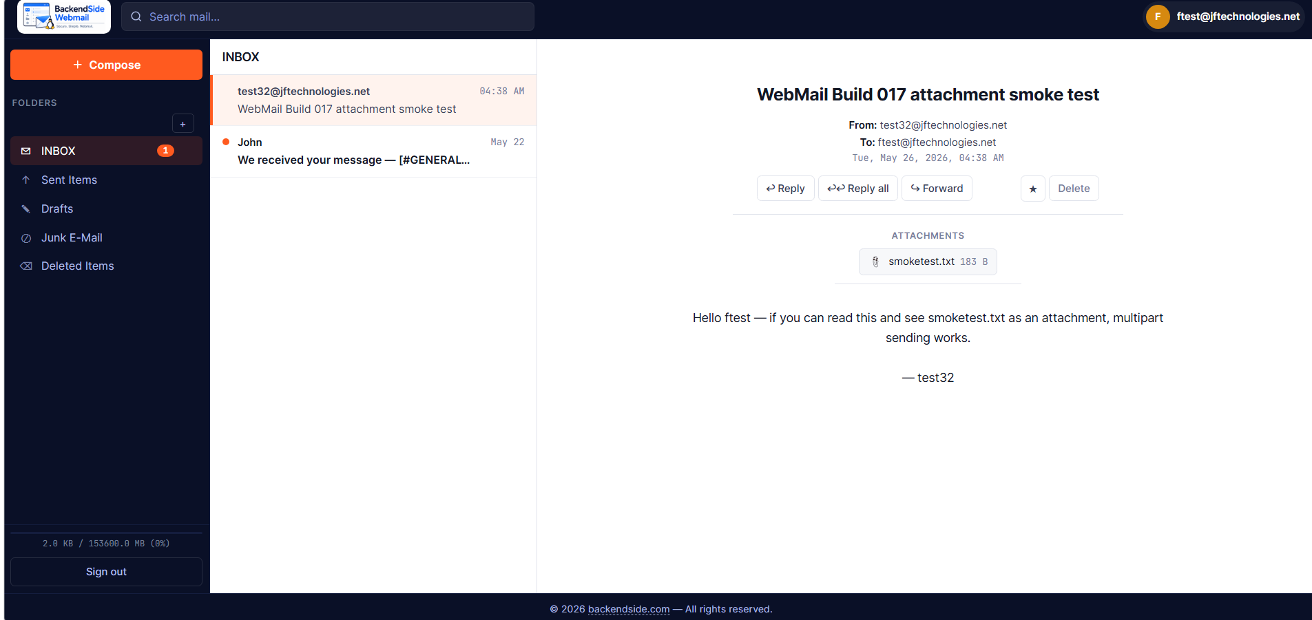 Three-pane mail client with attachment