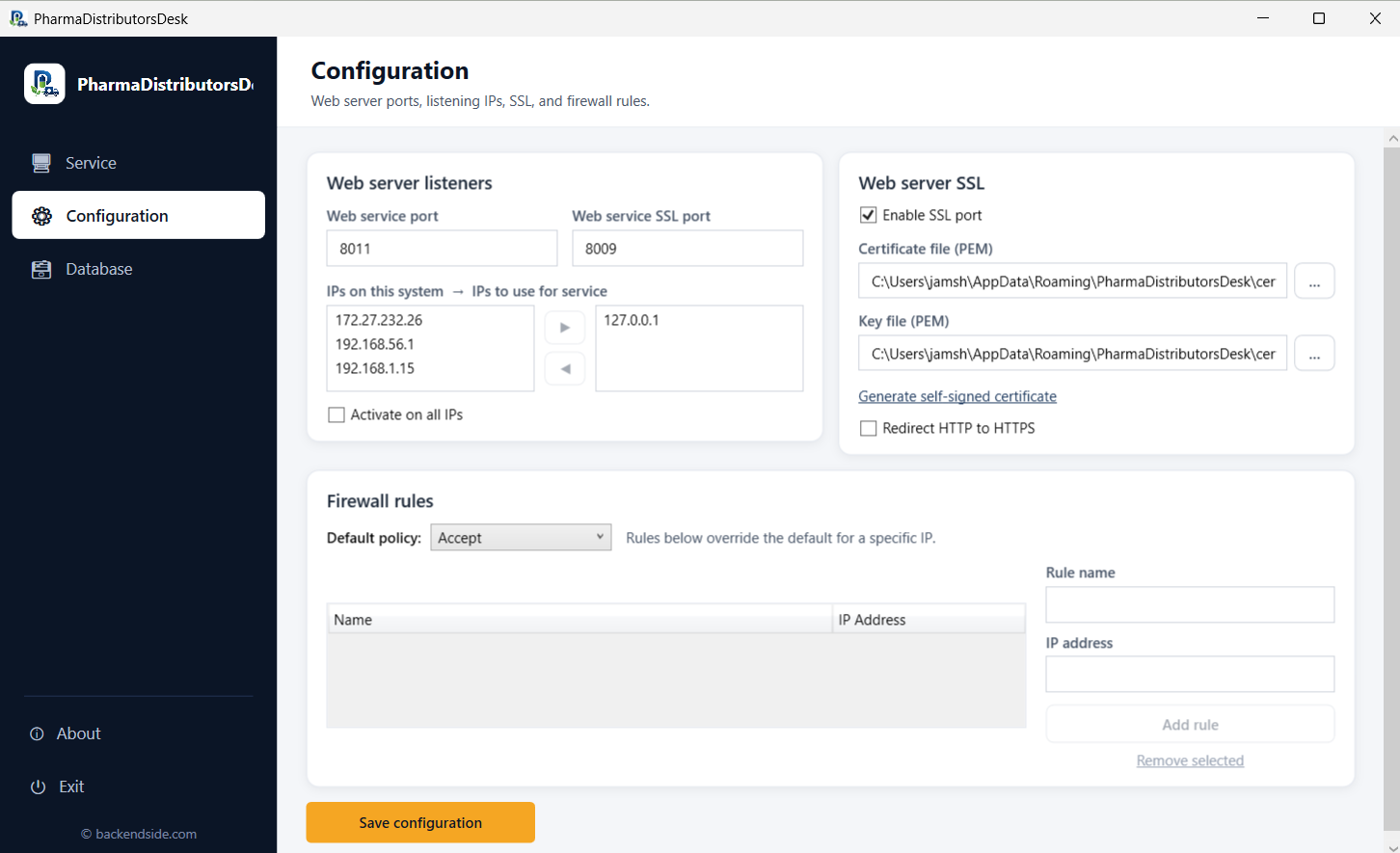 Admin configuration