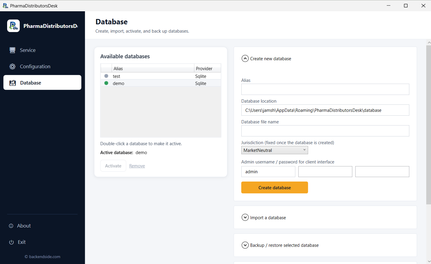 Admin database